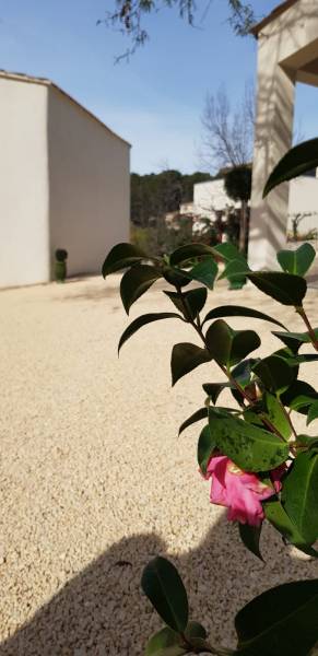 Réalisation d'une allée carrossable en gravier stabilisé beige respectueuse de l'environnement et drainante par Daniel Moquet Aix-en-Provence